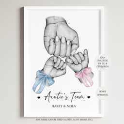 Personalised Family Auntie's Team Print Fist Hands Up To 5 Children Only Unframed - thumbnail 1