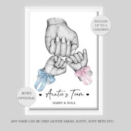 Personalised Family Auntie's Team Print Fist Hands Up To 5 Children Only Unframed - thumbnail 2