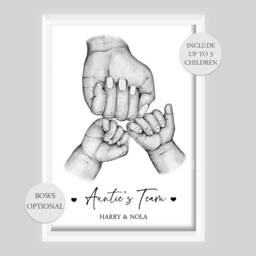 Personalised Family Auntie's Team Print Fist Hands Up To 5 Children Only Unframed - thumbnail 3