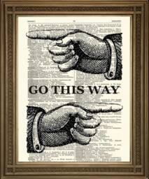 Go This Way Print Pointing Fingers Art, Printed On Vintage Dictionary Page - thumbnail 1