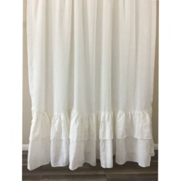 White Shower Curtain With 2 Tiered Mermaid Long Ruffles, 100% Linen Shower Curtain, 72x72, 72x85, 72x94 Or Custom Size - thumbnail 2