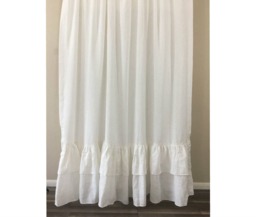 White Shower Curtain With 2 Tiered Mermaid Long Ruffles, 100% Linen Shower Curtain, 72x72, 72x85, 72x94 Or Custom Size - thumbnail 1