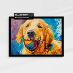 Golden Retriever With Chew Ball Dog Pet Art Oil Painting Framed Poster Print & Canvas Wall Living Home Decor Interior Gift - thumbnail 2