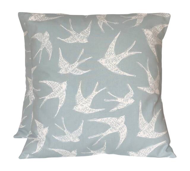 "2 X Clarke & Fly Away Duck Egg Blue Off-White Whimsical Cushion Covers 16"" 18"" 20"" 22" - image 1