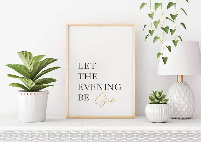 Let The Evening Be Gin Poster- Gold Foil Print - Bar Poster Contemporary Wall Art Modern Room Decor Gift Idea -Foil - image 1