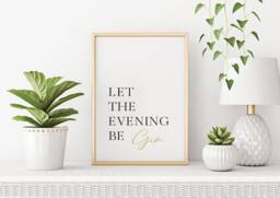 Let The Evening Be Gin Poster- Gold Foil Print - Bar Poster Contemporary Wall Art Modern Room Decor Gift Idea -Foil - thumbnail 1