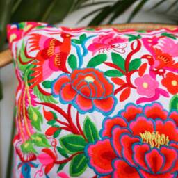 16x16 Rose Garden Hmong Embroidered Pillow Cover, Floral Boho Decor - Cs101Whig - thumbnail 3