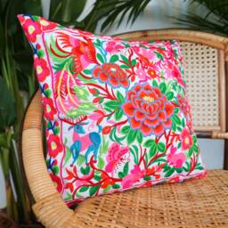 16x16 Rose Garden Hmong Embroidered Pillow Cover, Floral Boho Decor - Cs101Whig - thumbnail 2