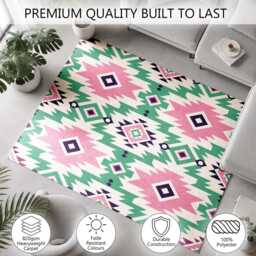 Pink Mint Aztec Geometric Repeat Pattern Rug Non-Slip Soft Area Carpet Bedroom Living Room Hallway Mat Decor - Made in UK - thumbnail 3