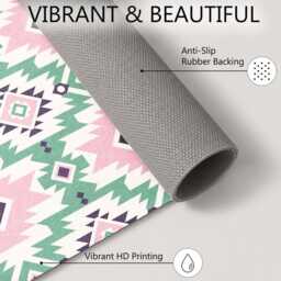 Pink Mint Aztec Geometric Repeat Pattern Rug Non-Slip Soft Area Carpet Bedroom Living Room Hallway Mat Decor - Made in UK - thumbnail 4