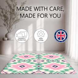 Pink Mint Aztec Geometric Repeat Pattern Rug Non-Slip Soft Area Carpet Bedroom Living Room Hallway Mat Decor - Made in UK - thumbnail 2