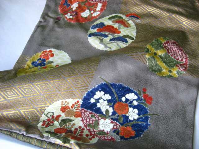 Pillowcase, Kimono Silk, Silk/Wool, For Pillow Dimensions 40 X cm, Cherry Blossoms, Gold, Floral Rondel, Japonaise Pur En Soie, Gold Print - image 1