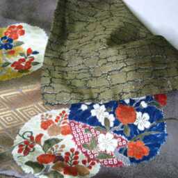 Pillowcase, Kimono Silk, Silk/Wool, For Pillow Dimensions 40 X cm, Cherry Blossoms, Gold, Floral Rondel, Japonaise Pur En Soie, Gold Print - thumbnail 2