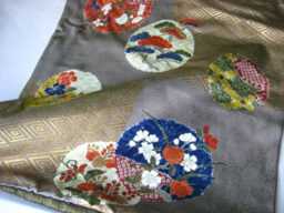 Pillowcase, Kimono Silk, Silk/Wool, For Pillow Dimensions 40 X cm, Cherry Blossoms, Gold, Floral Rondel, Japonaise Pur En Soie, Gold Print