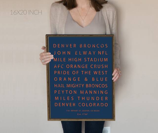 Denver Broncos Sign, Subway Art, Typography, Poster, Gift For Men, Nfl, Decor, John Elway, Mile High Stadium - image 1