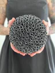 Black Vera Wall Sculpture - Porcelain Art, Ceramic Textured Tile, Round