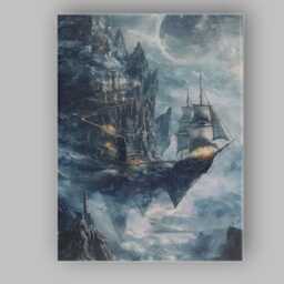 Mystical Floating Island Fantasy Sailing Ship Moonlit Landscape Canvas Wall Art Print Decor Picture Ready To Hang - thumbnail 1