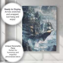 Mystical Floating Island Fantasy Sailing Ship Moonlit Landscape Canvas Wall Art Print Decor Picture Ready To Hang - thumbnail 3