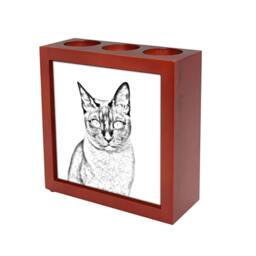 Tonkanese - Wooden Stand For Candles/Pens With The Image Of A Cat New Collection