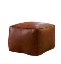Set Of 2 Authentic Square Leather Pouf, Handmade Leather Pouf - Ottomans Carre Poufs Brown Amazing Poofs, Puff, Handmade Stool - thumbnail 3