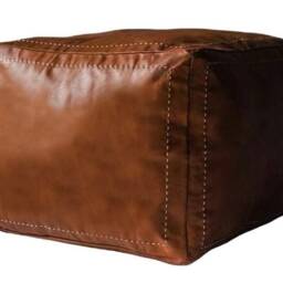 Set Of 2 Authentic Square Leather Pouf, Handmade Leather Pouf - Ottomans Carre Poufs Brown Amazing Poofs, Puff, Handmade Stool - thumbnail 2