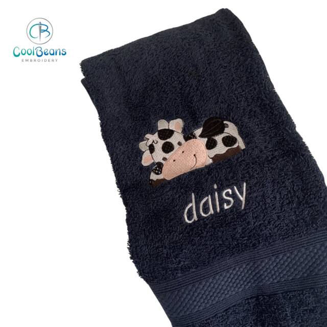 Cow Towel - Personalised Face Cloth/Hand Bath = Embroidered - image 1