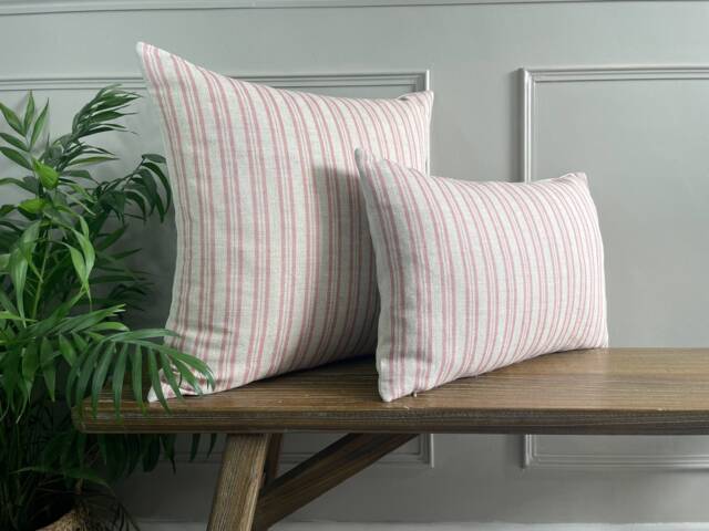 Evelynn - Dusky Pink Stripe Linen Modern Farmhouse Cushion Covers - image 1