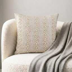 Sequin & Beaded Abstract Pattern, Pearl Ivory Art Silk, 24x24/26x26 Contemporary Euro Sham - Ivy - thumbnail 1