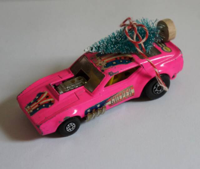 Altered, 1972, Matchbox, Speed Kings, Pink, Gus's Gulper, K-38, Racing, Car, Collectible, With Christmas Tree, Christmas, Ornament, Gift - image 1