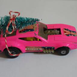 Altered, 1972, Matchbox, Speed Kings, Pink, Gus's Gulper, K-38, Racing, Car, Collectible, With Christmas Tree, Christmas, Ornament, Gift - thumbnail 3