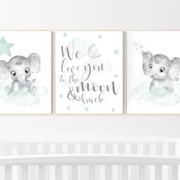 Elephant Nursery Art Print Mint Green Baby Room Decor - thumbnail 2