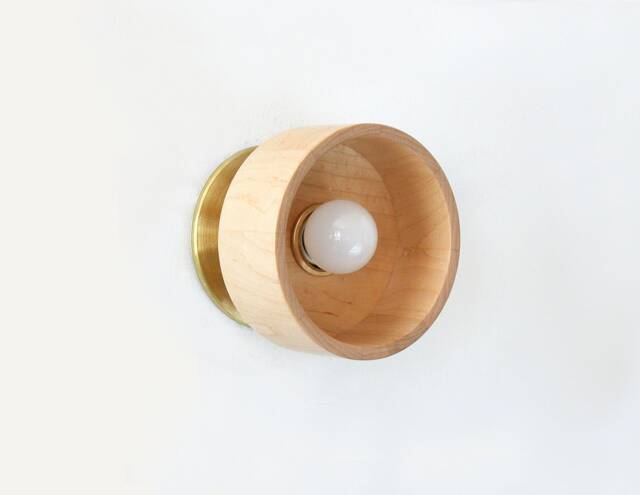 Modern Maple & Brass Sconce Light Wood Fixture Bedside Lighting Kitchen Wall Hallway Lights Entry Lamp - image 1