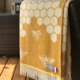 Bee Pure Wool Throw - Mustard Yellow & Honeycomb Blanket Wrap Housewarming Gift