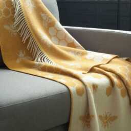 Bee Pure Wool Throw - Mustard Yellow & Honeycomb Blanket Wrap Housewarming Gift - thumbnail 3