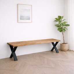 Reclaimed Wood Dining Table With Steel X Frame Legs. -Matching Benches Available - thumbnail 2