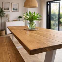 Reclaimed Wood Dining Table With Steel X Frame Legs. -Matching Benches Available - thumbnail 3