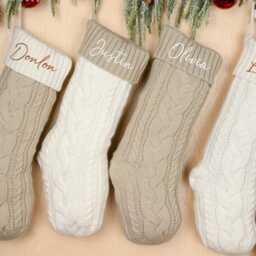 Personalized Knitted Christmas Stocking Embroidered Name, Family Holiday Decor - thumbnail 2