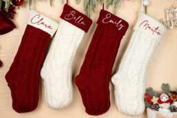 Personalized Knitted Christmas Stocking Embroidered Name, Family Holiday Decor - thumbnail 1