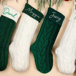 Personalized Knitted Christmas Stocking Embroidered Name, Family Holiday Decor - thumbnail 3
