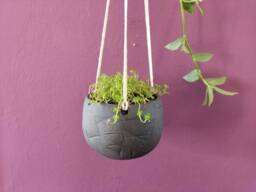 Handmade Ceramic Planter, Hanging Indoor Suspended Plant Holder, Pot, Housewarming Gift, Black/Brown Hanging Pot - thumbnail 1
