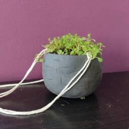 Handmade Ceramic Planter, Hanging Indoor Suspended Plant Holder, Pot, Housewarming Gift, Black/Brown Hanging Pot - thumbnail 3