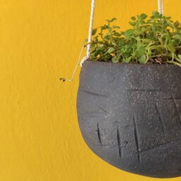 Handmade Ceramic Planter, Hanging Indoor Suspended Plant Holder, Pot, Housewarming Gift, Black/Brown Hanging Pot - thumbnail 2