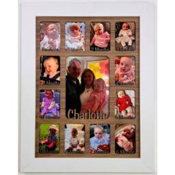 Newborn Baby 1st Year Personalised Photo Frame 1-12 Months - Dark Wood & Teal Insert - thumbnail 2