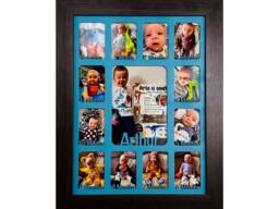 Newborn Baby 1st Year Personalised Photo Frame 1-12 Months - Dark Wood & Teal Insert - thumbnail 1