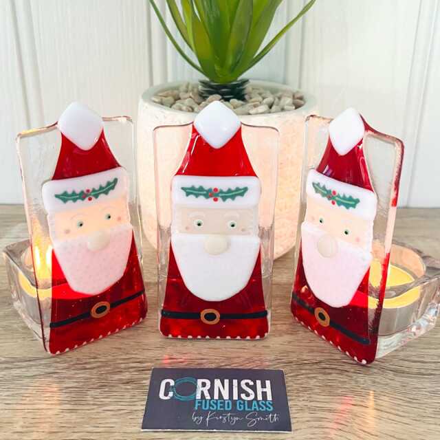 Father Christmas Fused Glass Candle Holder Decoration, Santa Decoration, Cornish Fused Glass - image 1