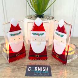 Father Christmas Fused Glass Candle Holder Decoration, Santa Decoration, Cornish Fused Glass - thumbnail 1