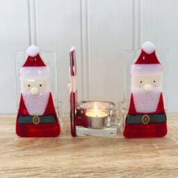 Father Christmas Fused Glass Candle Holder Decoration, Santa Decoration, Cornish Fused Glass - thumbnail 3