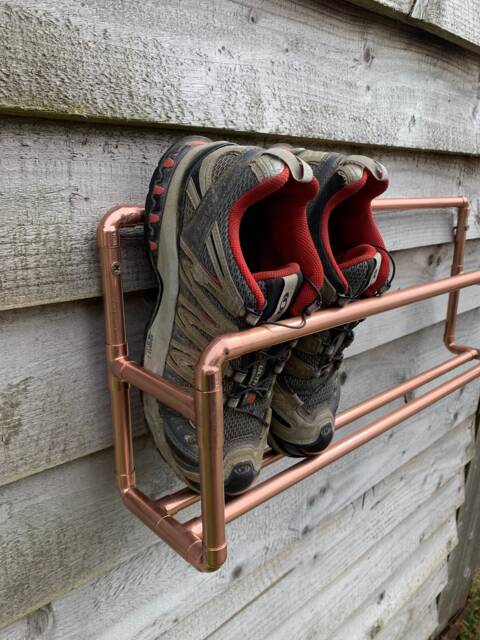 Handmade Copper Shoe Shelf Wall Mounted Metal Rack - image 1