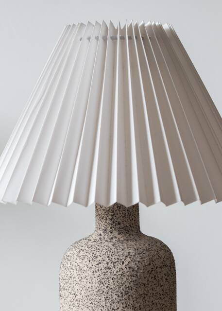 Minimalist Ceramic Table Lamp, Pleated White Lampshade & Grey Raw Matt Base, Minimal Home Decor - image 1