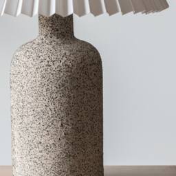 Minimalist Ceramic Table Lamp, Pleated White Lampshade & Grey Raw Matt Base, Minimal Home Decor - thumbnail 3